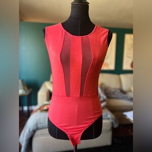Vibrant Pink Sleeveless Bodysuit with Mesh Panels